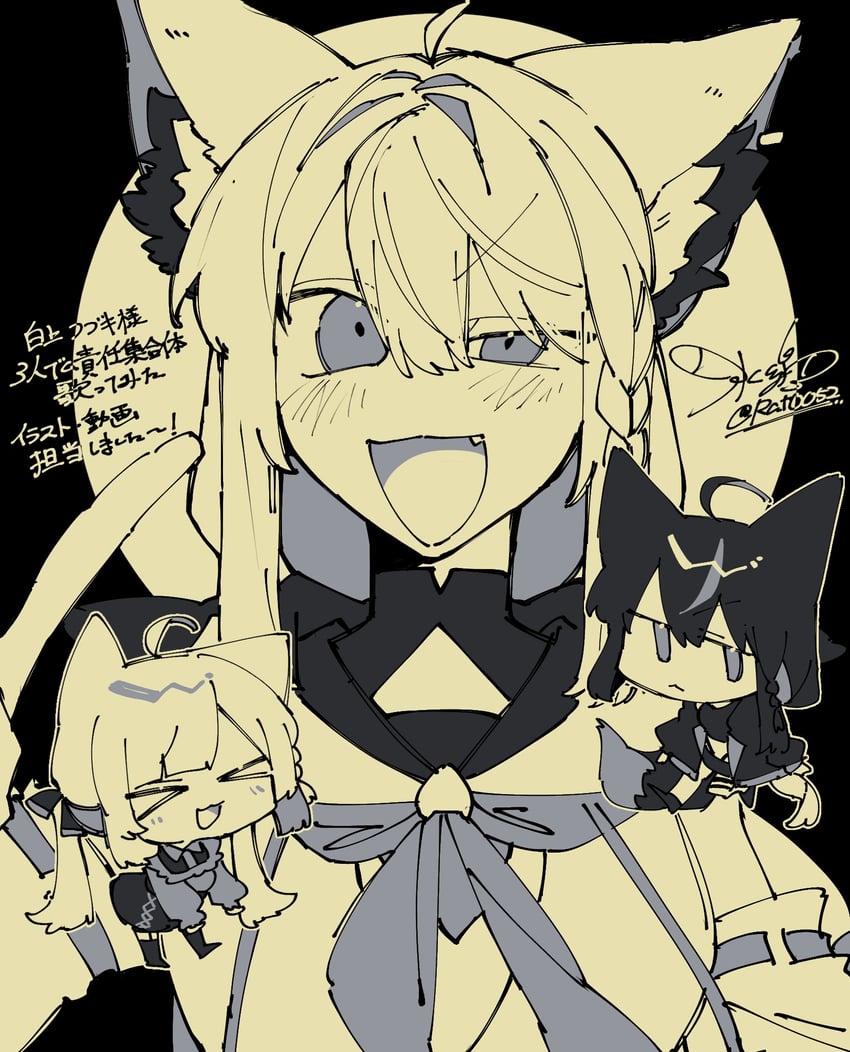shirakami fubuki, kurokami fubuki, and white burinyan (hololive) drawn by mizuwata