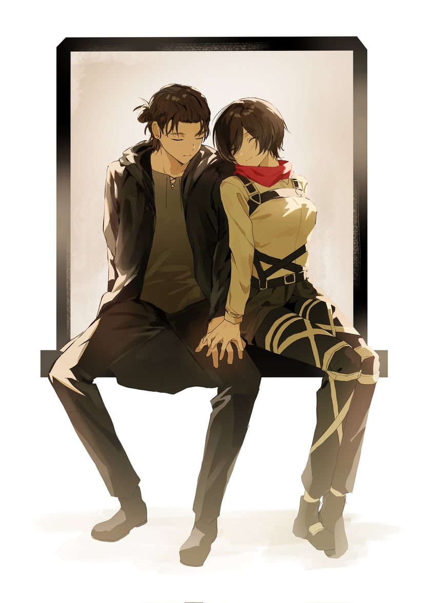 mikasa ackerman and eren yeager (shingeki no kyojin) drawn by hasugu