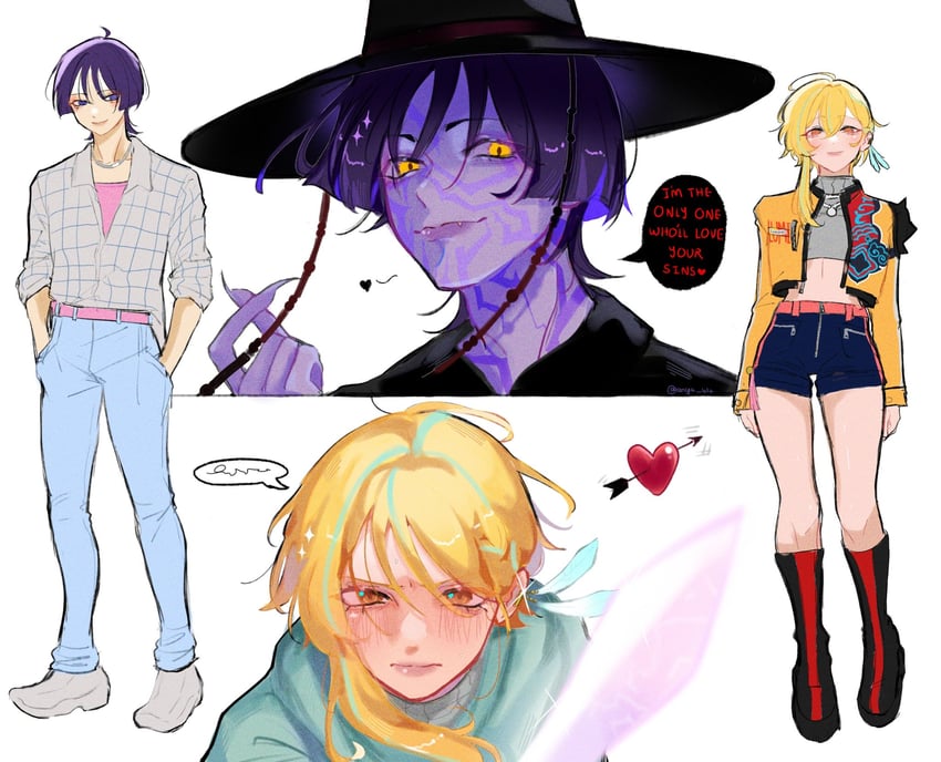 lumine, scaramouche, rumi, and jinu (genshin impact and 1 more) drawn by anya_lolz