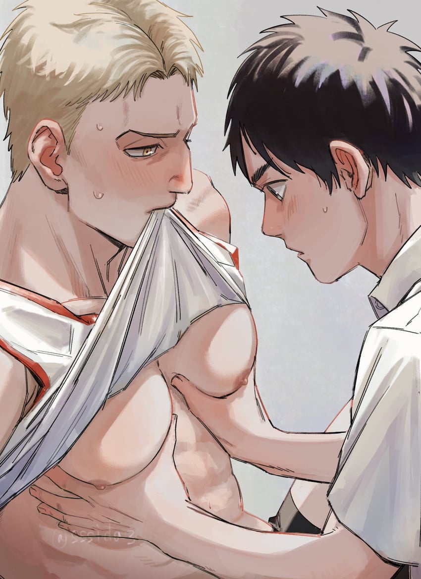 eren yeager and reiner braun (shingeki no kyojin) drawn by sssida3