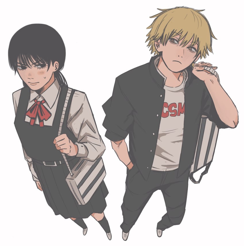 denji and mitaka asa (chainsaw man) drawn by emzok
