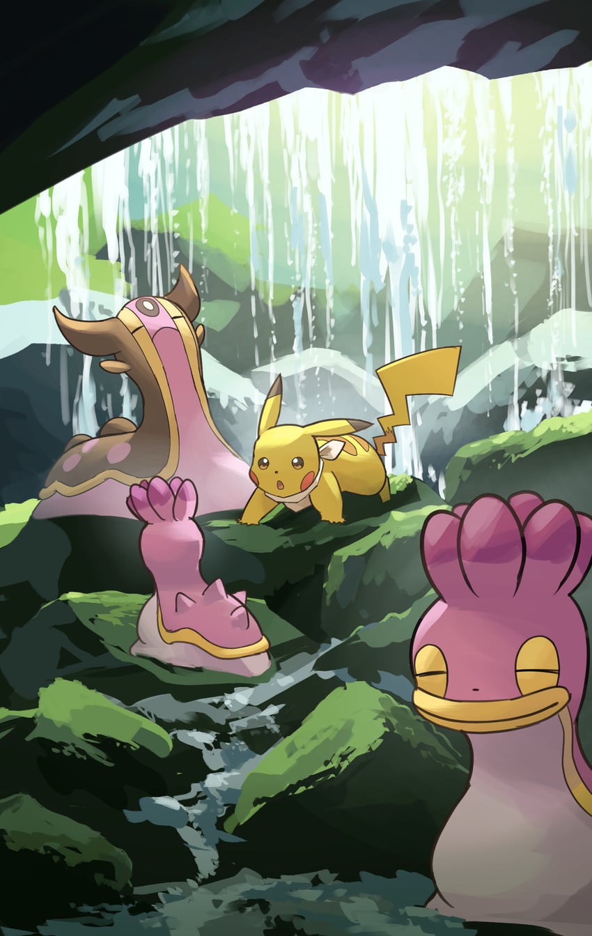 pikachu, gastrodon, and shellos (pokemon) drawn by yamaori_(hakkentai_pokedan)