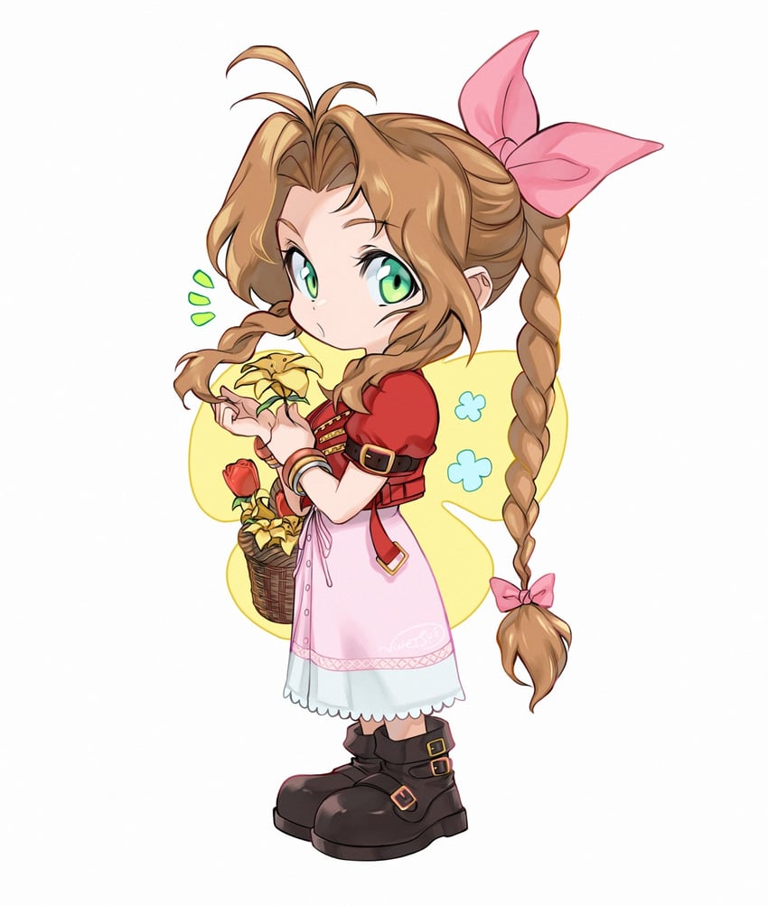 aerith gainsborough (final fantasy and 2 more) drawn by vinetsu