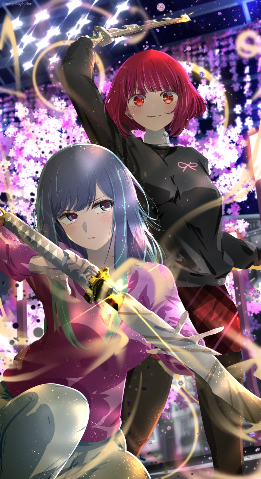 arima kana, kurokawa akane, tsurugi, and sayahime (oshi no ko and 1 more) drawn by sengoku_chidori