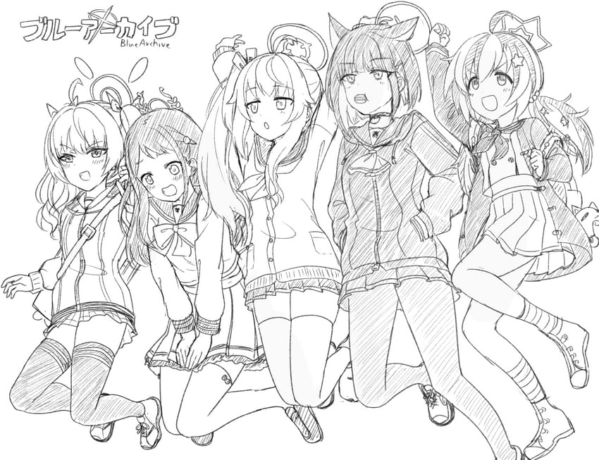 kazusa, natsu, yoshimi, reisa, and airi (blue archive and 1 more) drawn by engiyoshi
