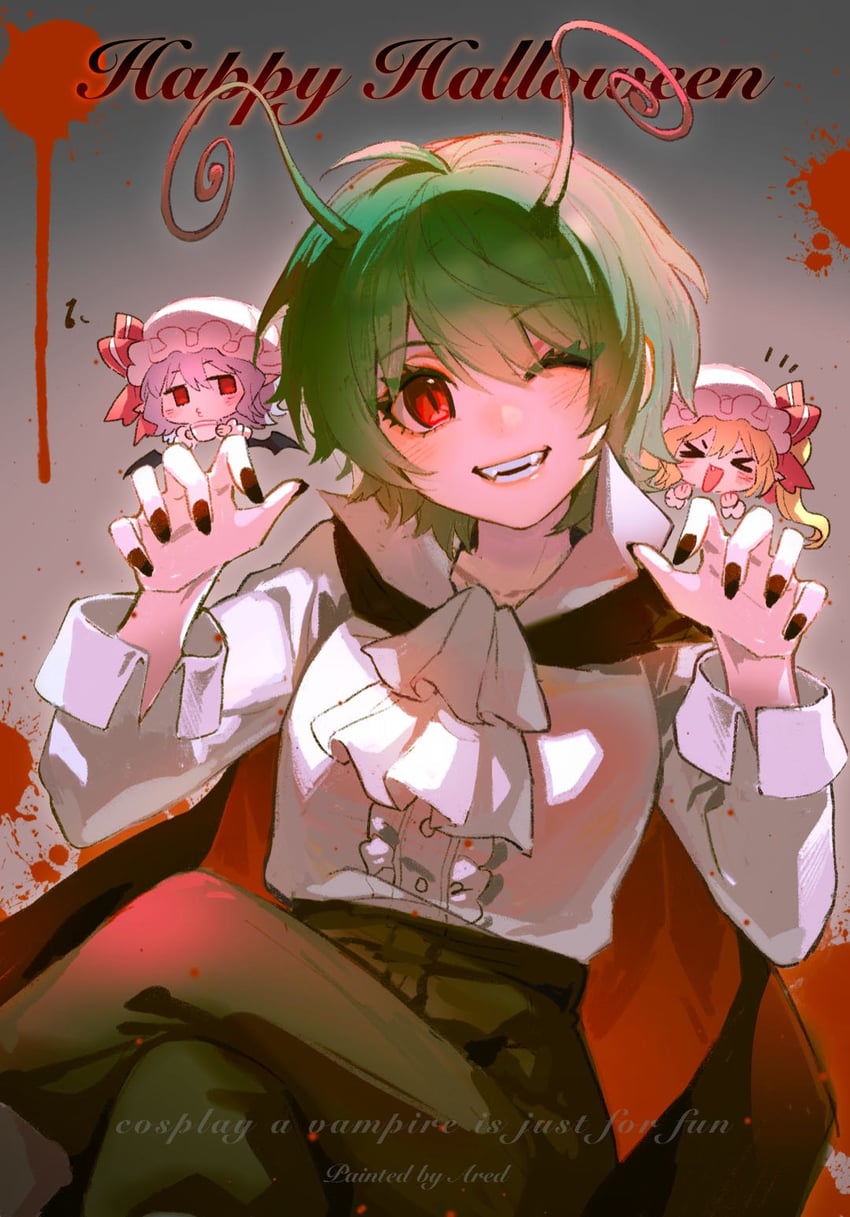 remilia scarlet, flandre scarlet, and wriggle nightbug (touhou) drawn by anotherred