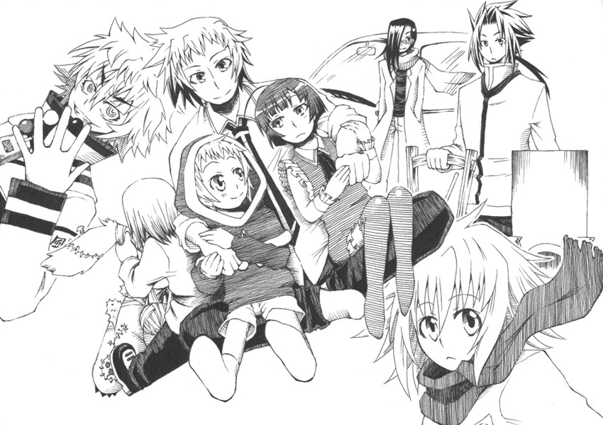 kurokami medaka, hitoyoshi zenkichi, munakata kei, and unzen myouri (medaka box) drawn by yasuda_haru