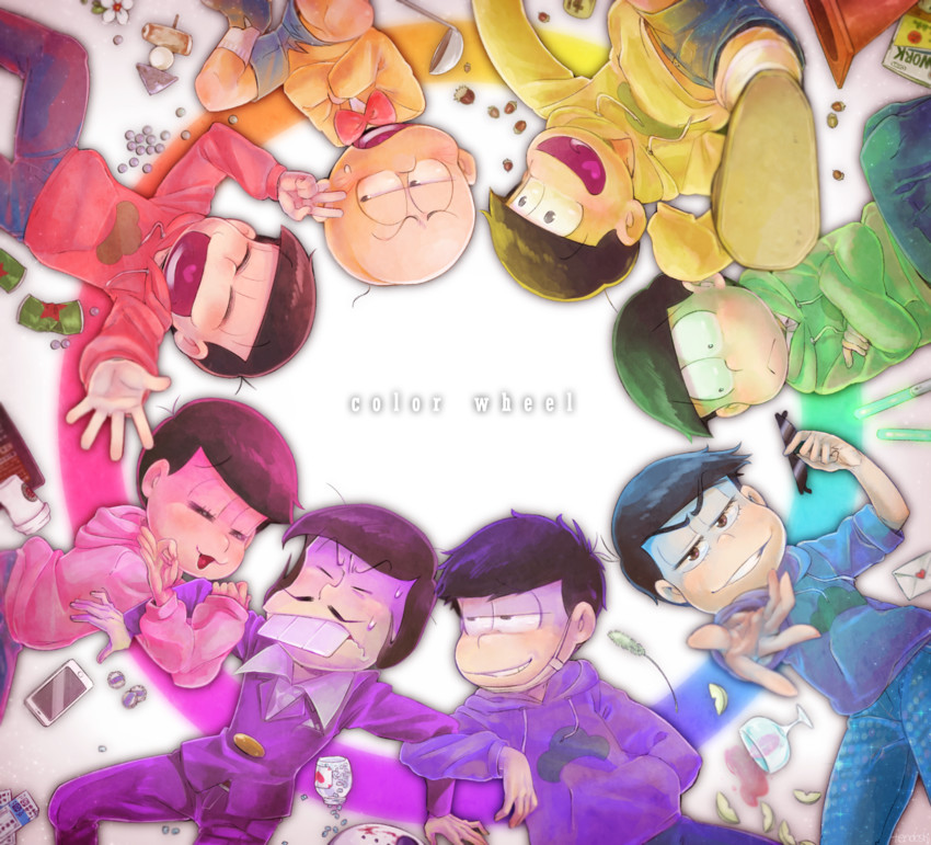 matsuno osomatsu, matsuno karamatsu, matsuno ichimatsu, matsuno jyushimatsu, matsuno choromatsu, and 3 more (osomatsu and 1 more) drawn by tendoshi