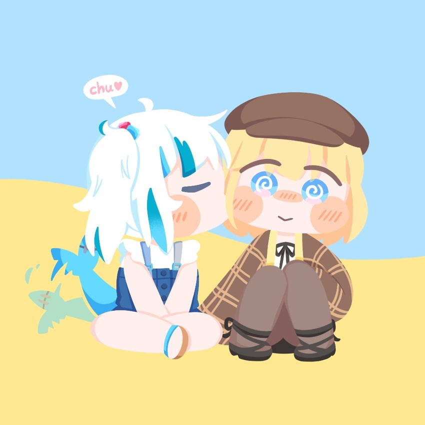 gawr gura and watson amelia (hololive and 1 more) drawn by painlemontree