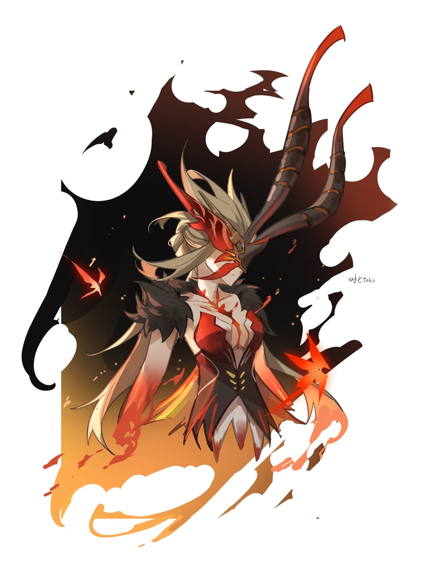 crimson lotus moth and signora (genshin impact) drawn by shiqi_tokii