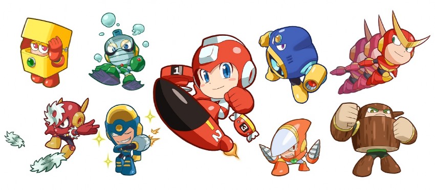 mega man, quick man, metal man, air man, flash man, and 4 more (mega man and 2 more) drawn by kin_niku