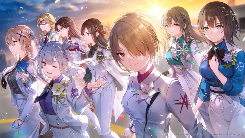 kayamori ruka, shirakawa yuina, nikaidou misato, yamawaki bon ivar, ooshima ichiko, and 2 more (heaven burns red) drawn by gomi_chihiro
