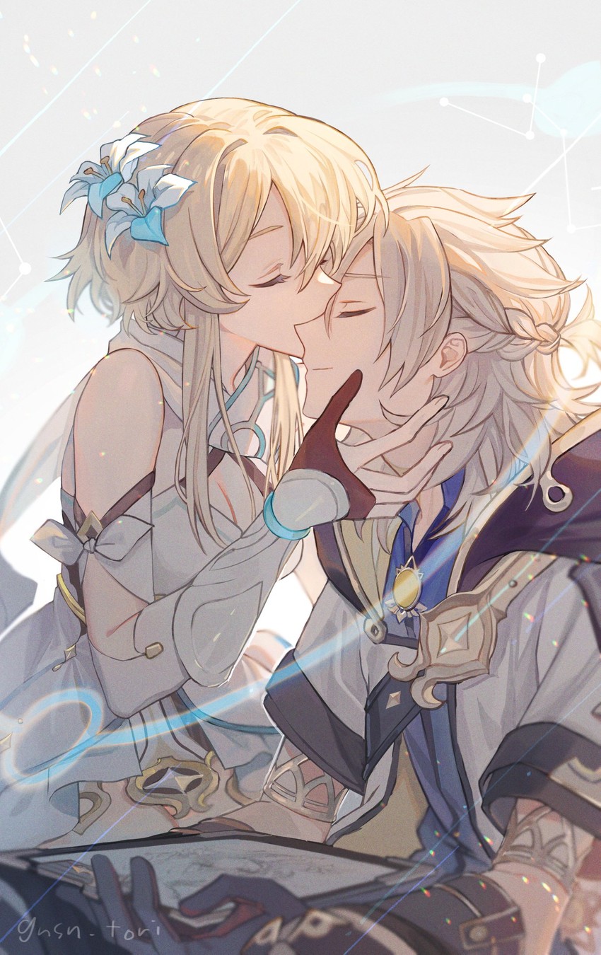 lumine and albedo (genshin impact) drawn by gnsn_tori
