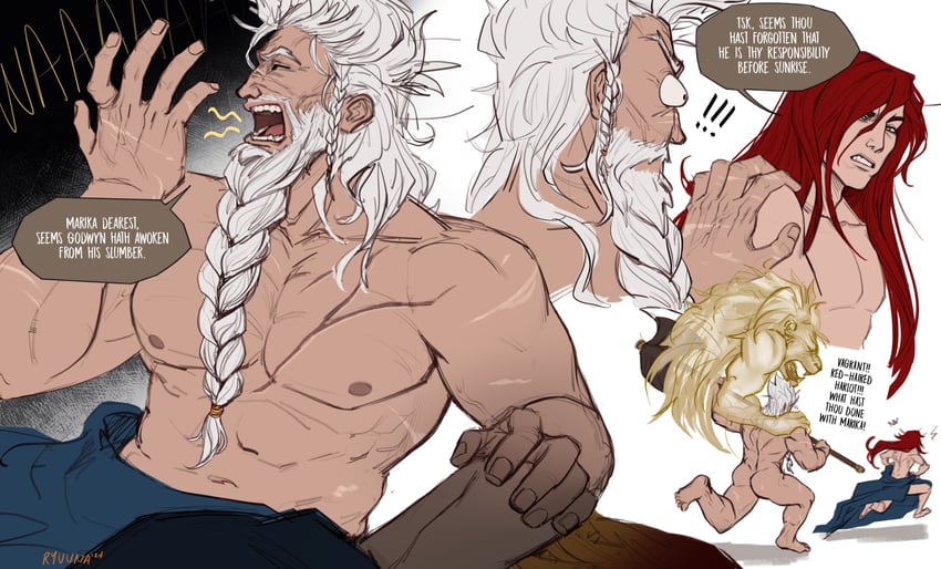radagon of the golden order and godfrey first elden lord (elden ring) drawn by grace_kim_(ryuuna)