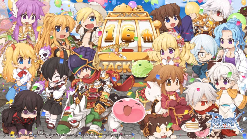 poring, assassin cross, lord knight, rune knight, merchant, and 16 more (ragnarok online) drawn by yuichirou