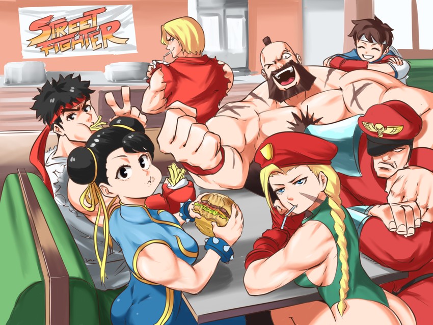chun-li, cammy white, ryu, kasugano sakura, ken masters, and 2 more (street fighter) drawn by tina_fate