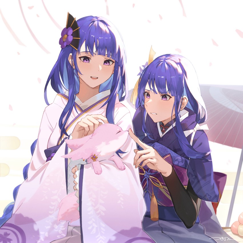 raiden shogun, yae miko, and makoto (genshin impact) drawn by tsukino_(nakajimaseiki)
