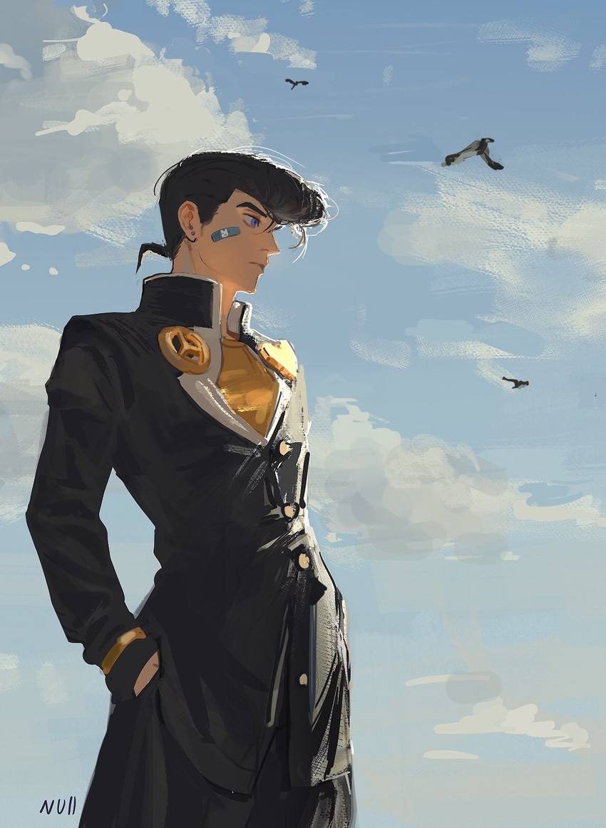 higashikata josuke (jojo no kimyou na bouken and 1 more) drawn by null_(skev7724)