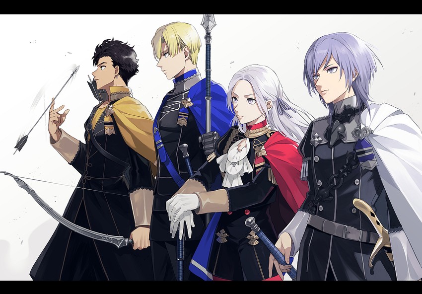 edelgard von hresvelg, dimitri alexandre blaiddyd, claude von riegan, and yuri leclerc (fire emblem and 1 more) drawn by gunjo_fe