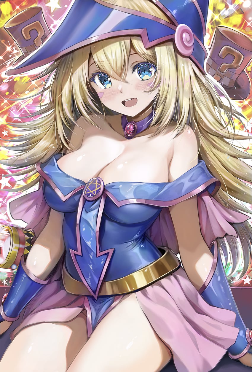 dark magician girl, magical hats, and magic cylinder (yu-gi-oh!) drawn by staryume