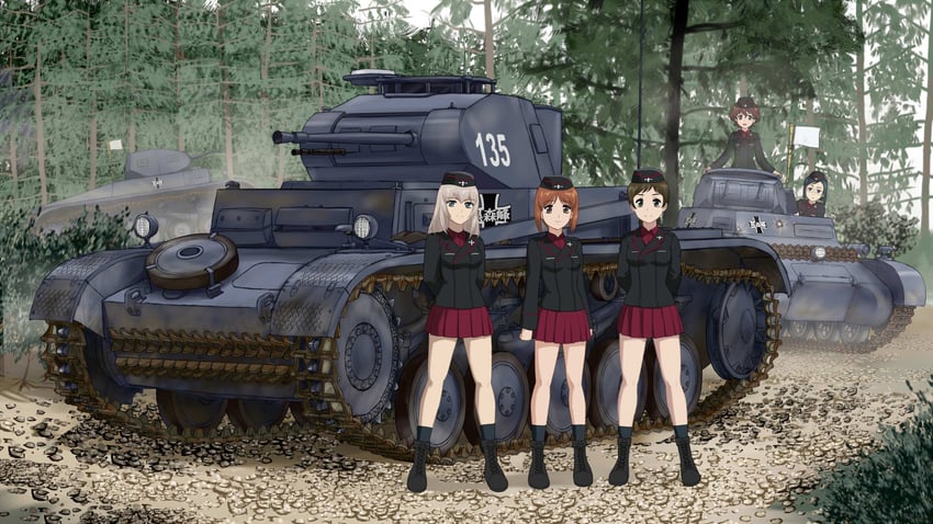 nishizumi miho, itsumi erika, akaboshi koume, kojima emi, and katsuya megu (girls und panzer) drawn by fuzuki_hajime