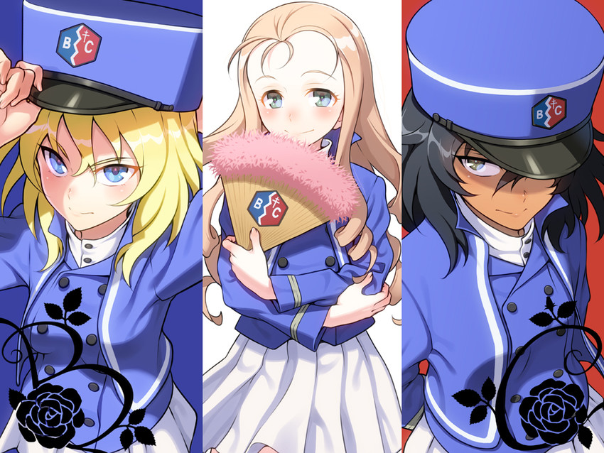 andou, oshida, and marie (girls und panzer and 1 more) drawn by pairan