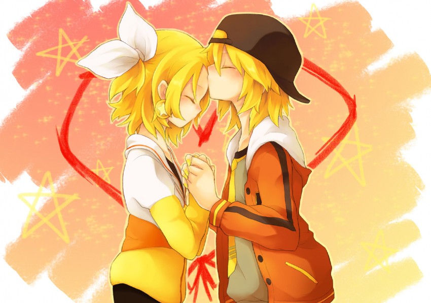 kagamine rin and kagamine len (vocaloid and 1 more) drawn by hana_(mew)