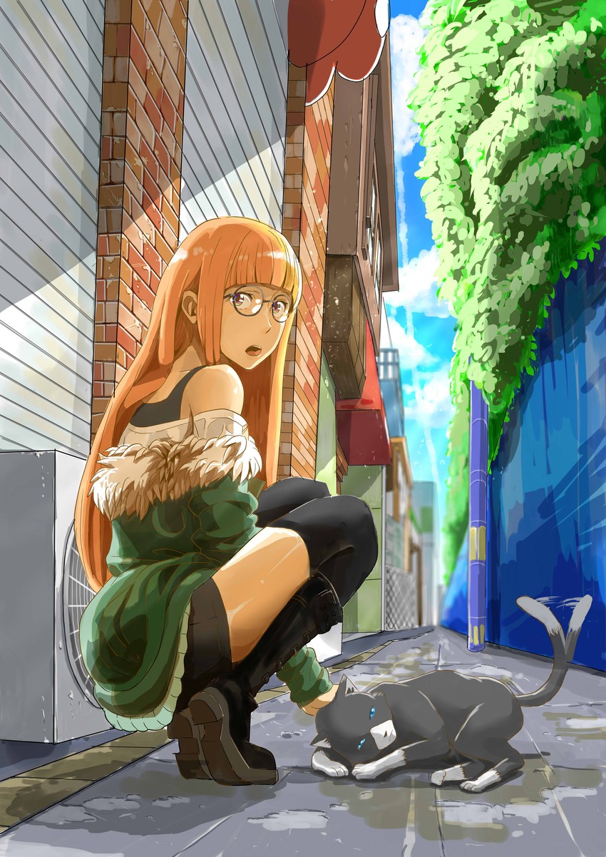sakura futaba and morgana (persona and 1 more) drawn by hirunenoki2
