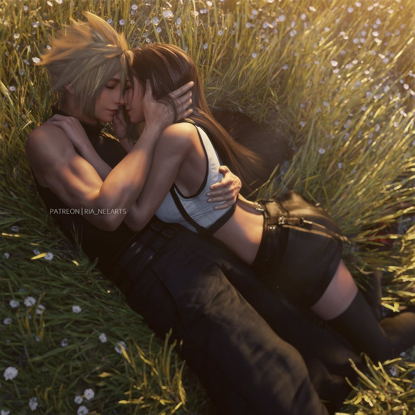 tifa lockhart and cloud strife (final fantasy and 2 more) drawn by ria_(baka-neearts)