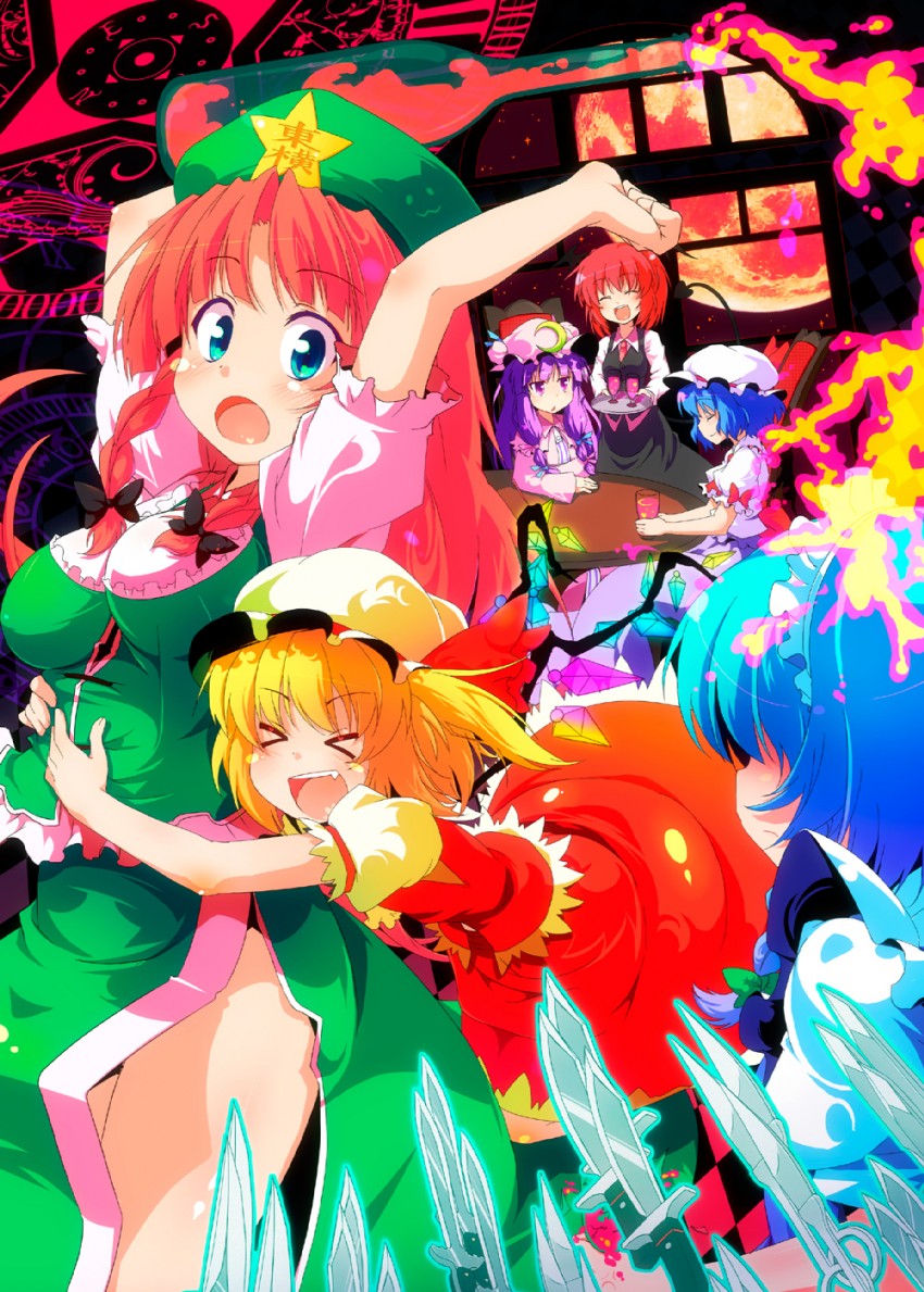 remilia scarlet, flandre scarlet, izayoi sakuya, patchouli knowledge, hong meiling, and 1 more (touhou and 1 more) drawn by sw_(taco)