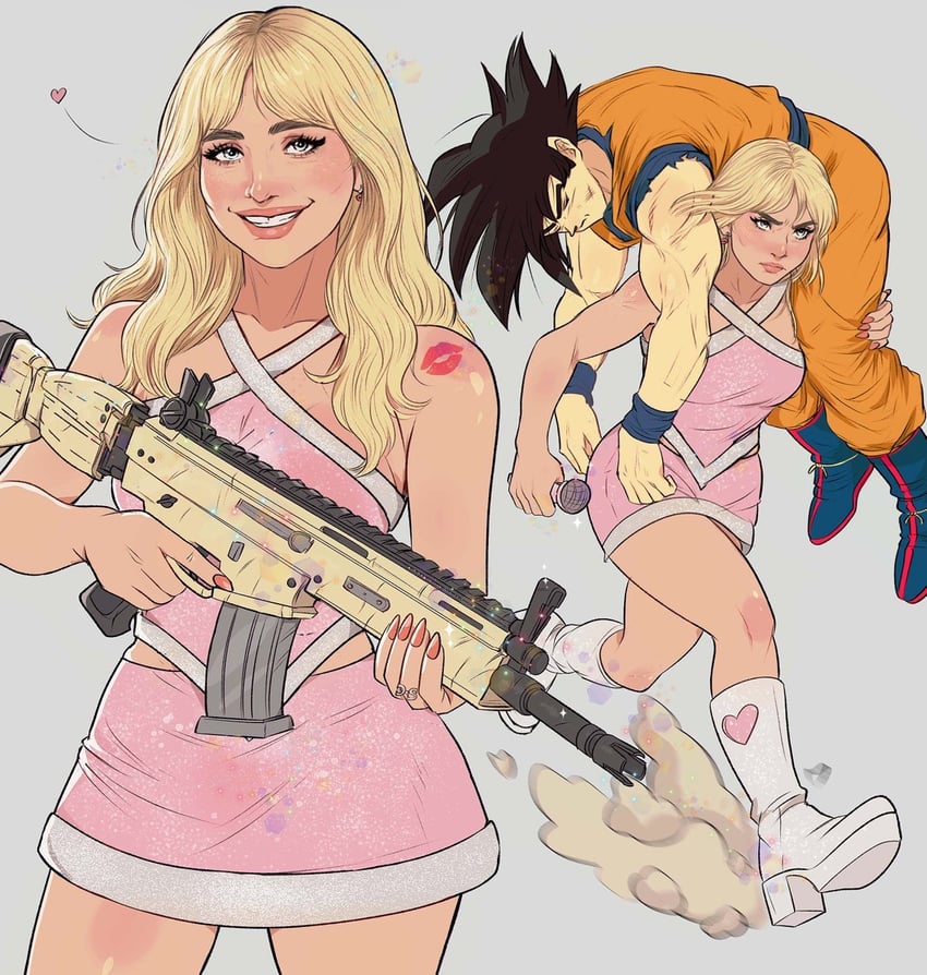 son goku and sabrina carpenter (dragon ball and 2 more) drawn by yoracrab