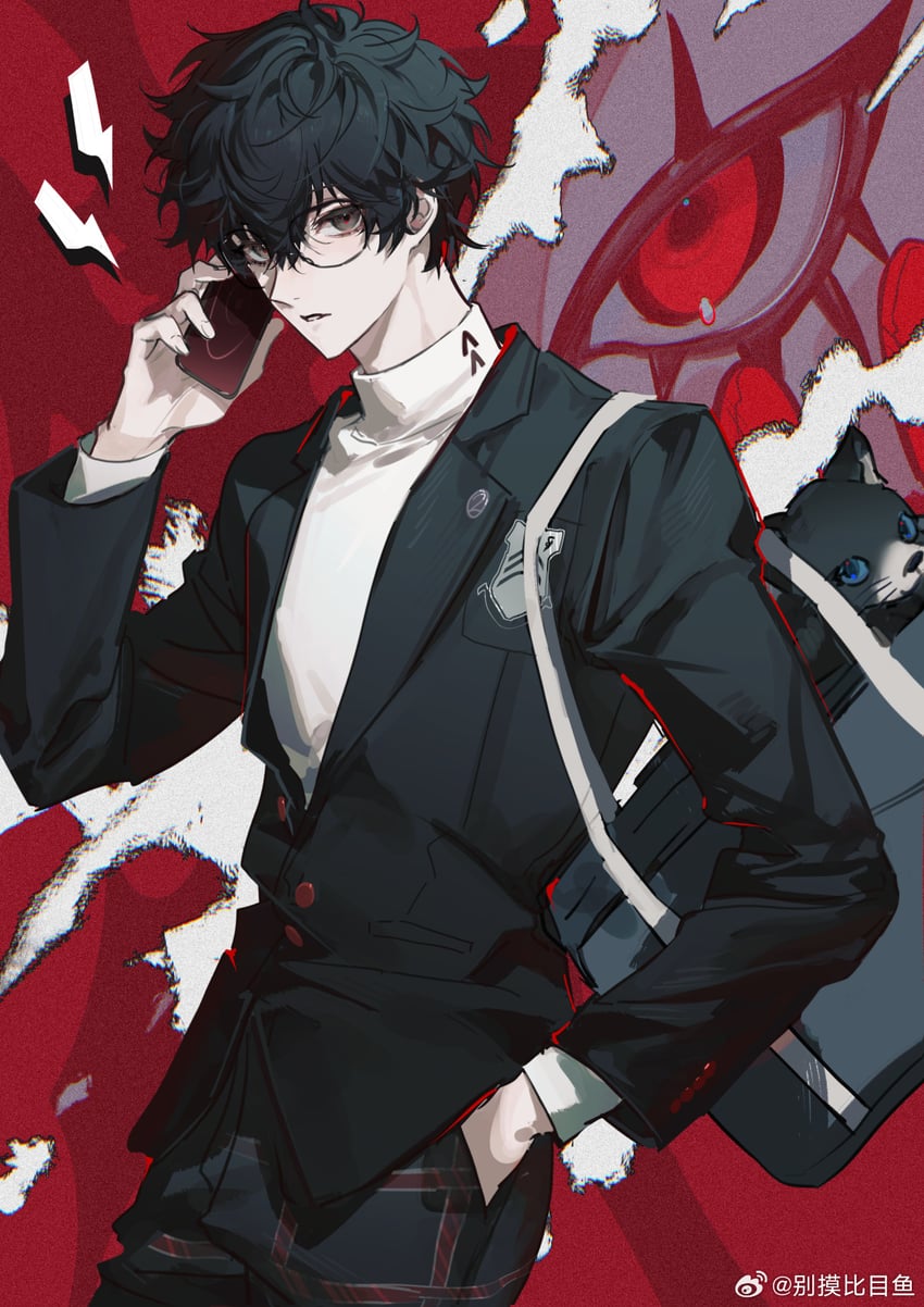 amamiya ren, joker, and morgana (persona and 1 more) drawn by doran_(doran7280)