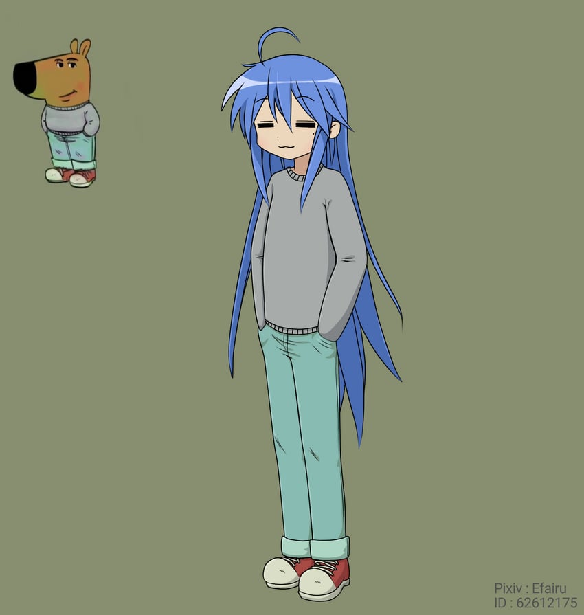 izumi konata and chill guy (lucky star) drawn by efairu_666