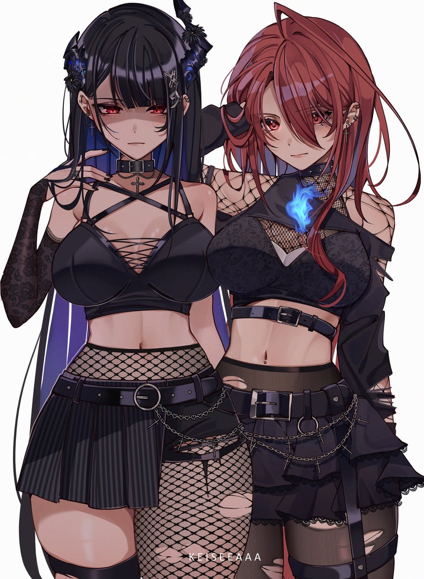 nerissa ravencroft and elizabeth rose bloodflame (hololive and 1 more) drawn by keisea