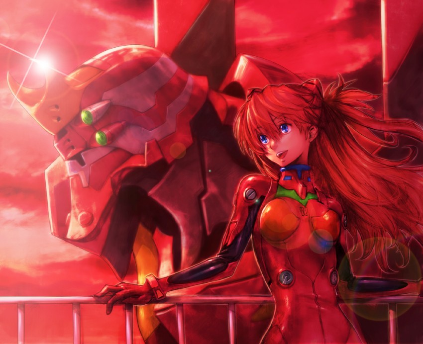 souryuu asuka langley and eva 02 (neon genesis evangelion and 2 more) drawn by boyaking