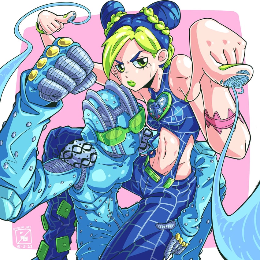 kujo jolyne and stone free (jojo no kimyou na bouken and 1 more) drawn by pjmetal_art