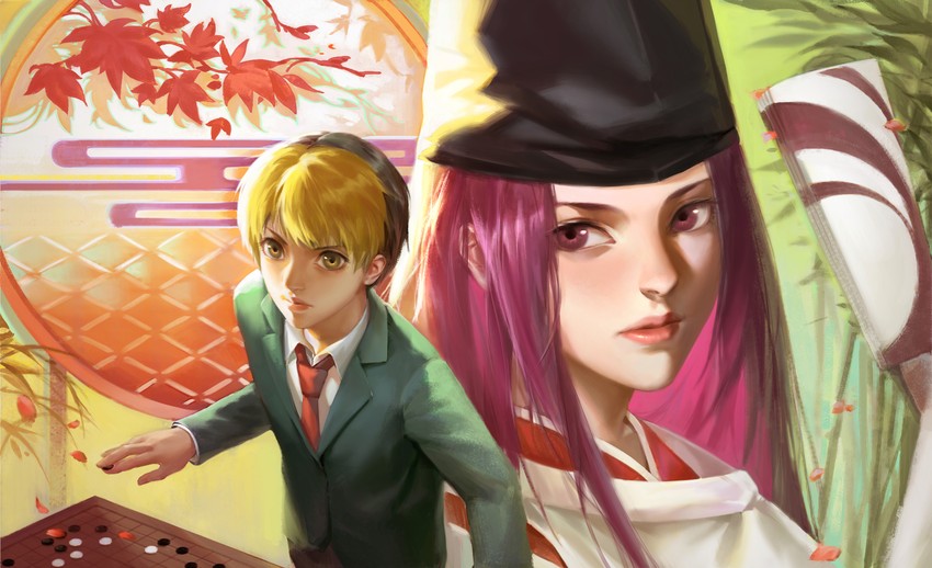 shindou hikaru and fujiwara no sai (hikaru no go) drawn by 873493728