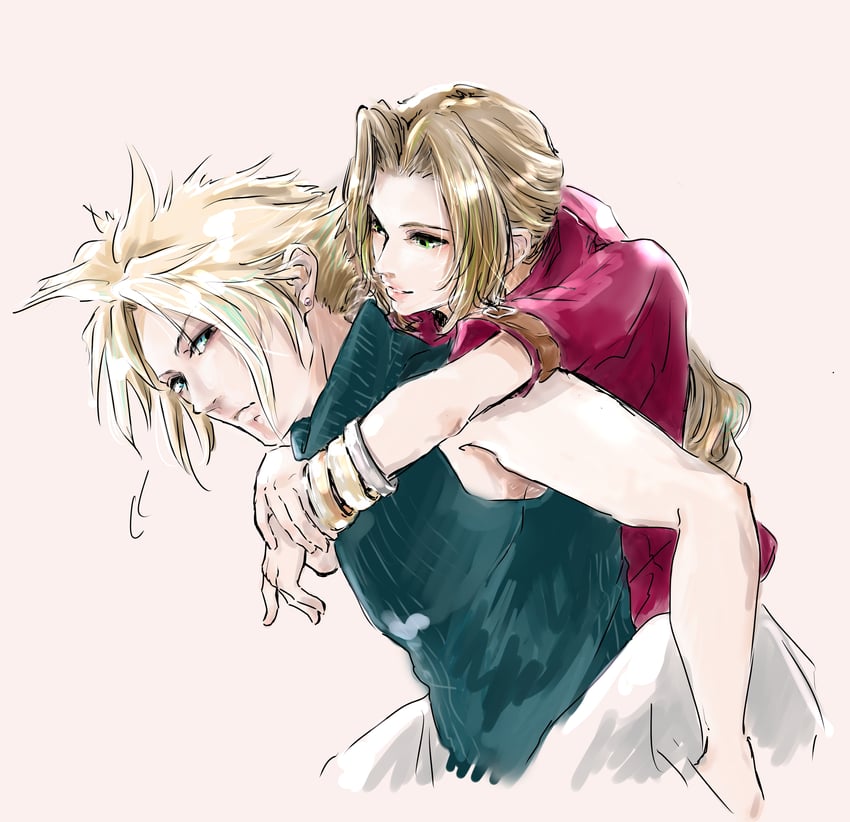 cloud strife and aerith gainsborough (final fantasy and 2 more) drawn by x_xxx05