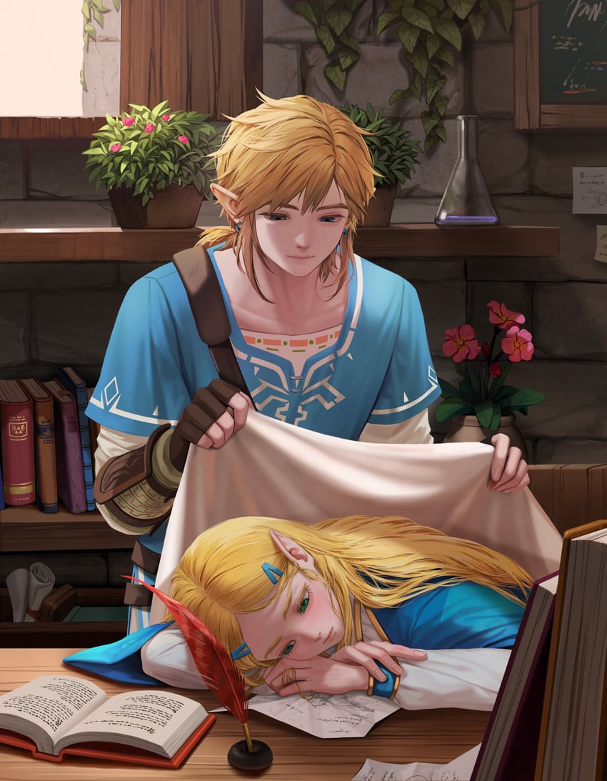 link and princess zelda (the legend of zelda and 1 more) drawn by tehwi