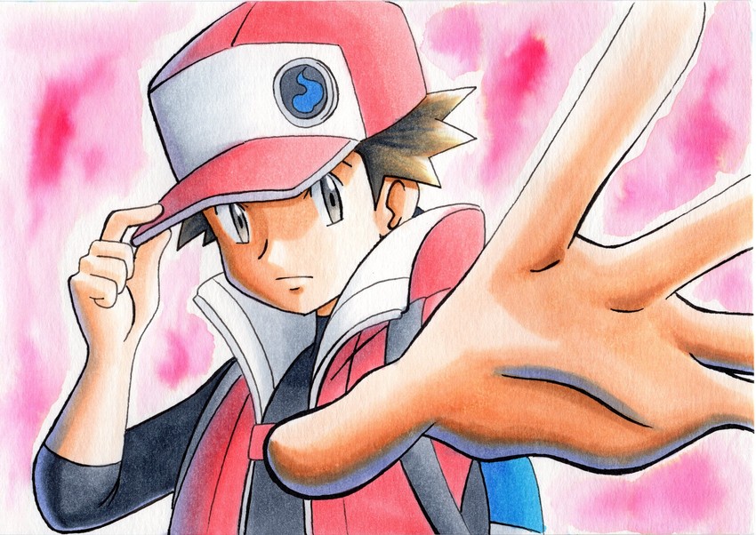 red (pokemon and 1 more) drawn by oka_mochi