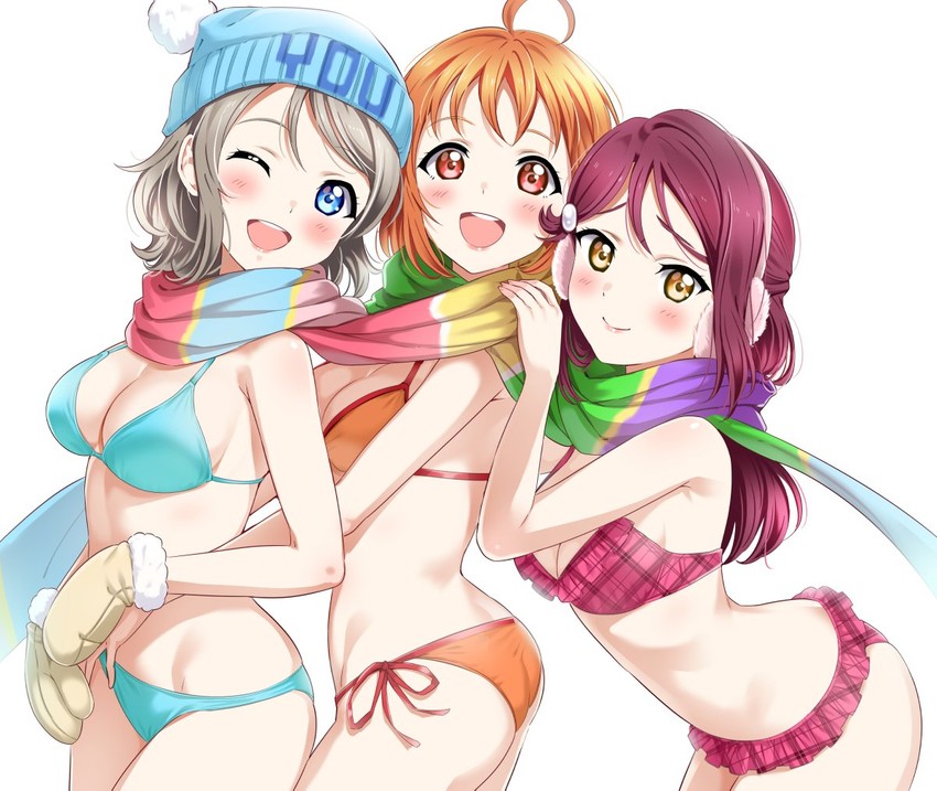 watanabe you, sakurauchi riko, and takami chika (love live! and 1 more) drawn by sankuro_(agoitei)