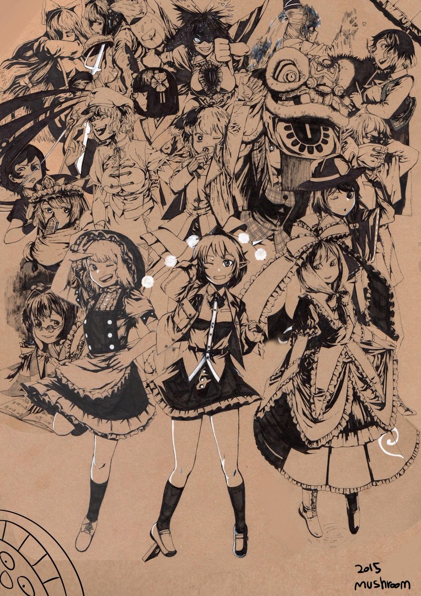 kirisame marisa, shameimaru aya, fujiwara no mokou, reiuji utsuho, kazami yuuka, and 13 more (touhou) drawn by mushroom_(osh320)
