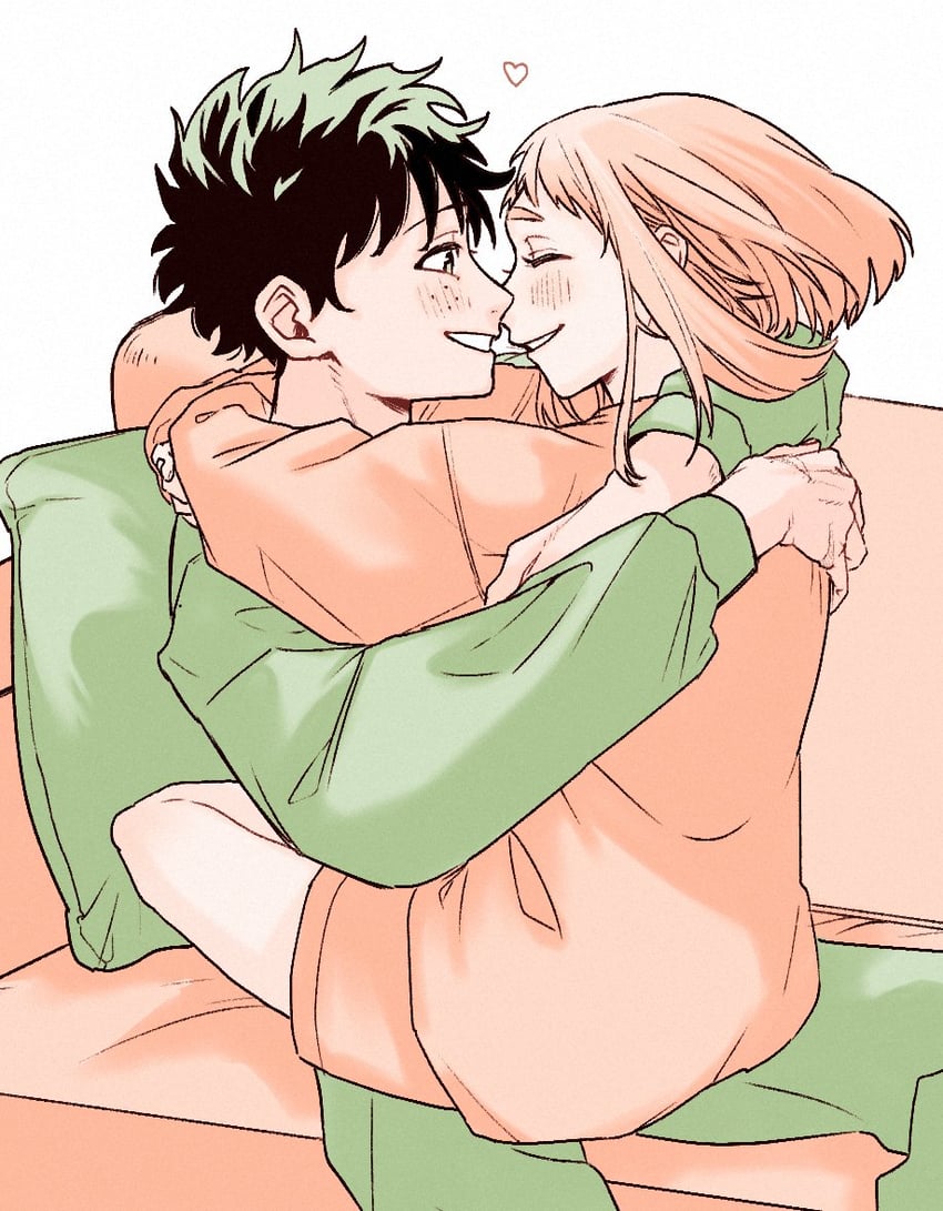 midoriya izuku and uraraka ochaco (boku no hero academia) drawn by yachic00