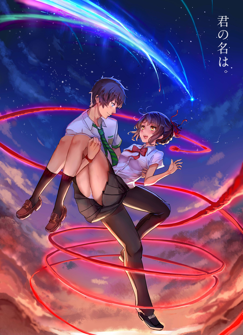 miyamizu mitsuha and tachibana taki (kimi no na wa.) drawn by ice_(icepuli)