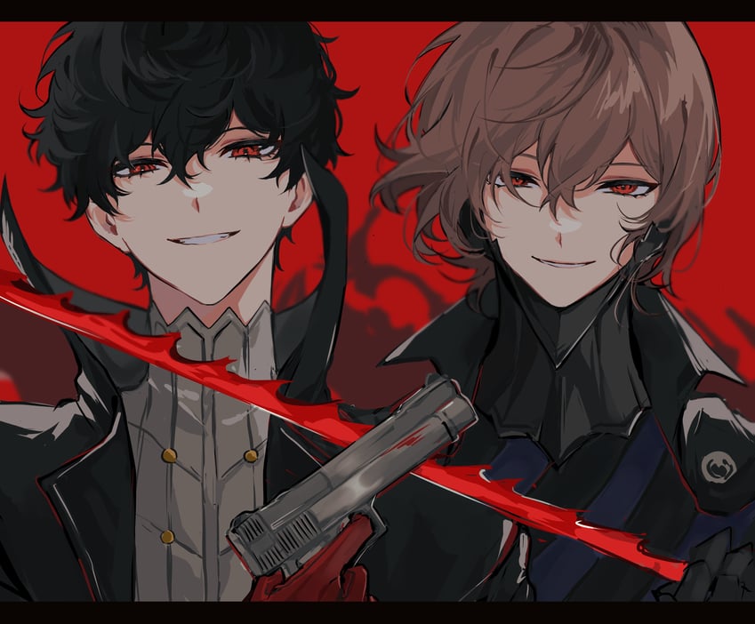 amamiya ren, akechi gorou, joker, and black mask (persona and 1 more) drawn by mnce_o