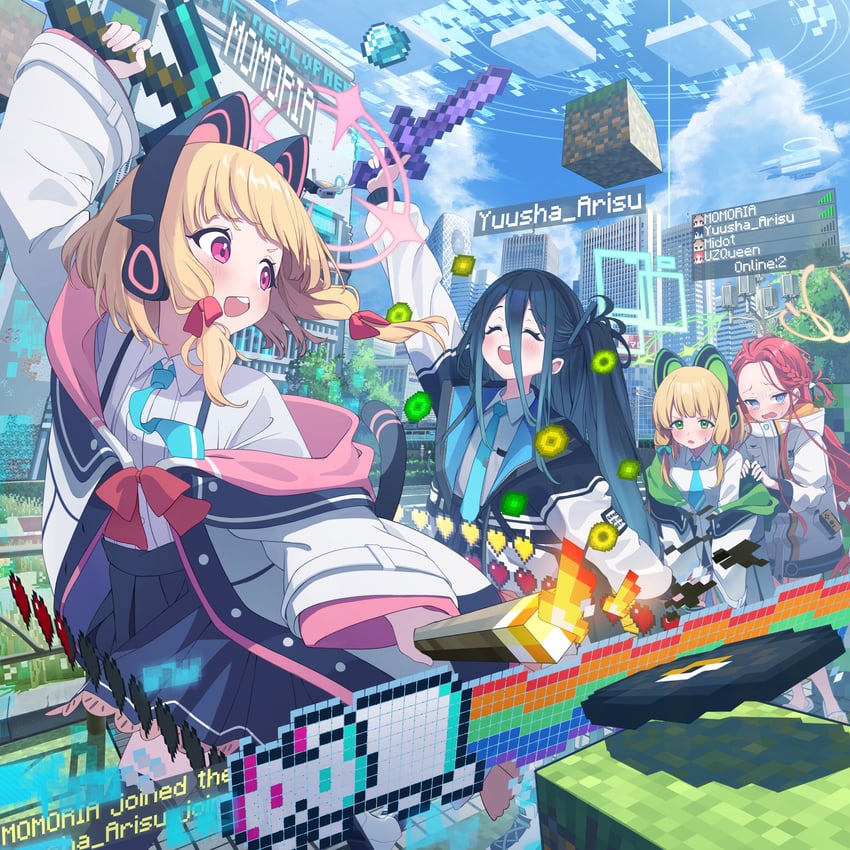 aris, momoi, midori, yuzu, and nyan cat (blue archive and 2 more) drawn by higashigure
