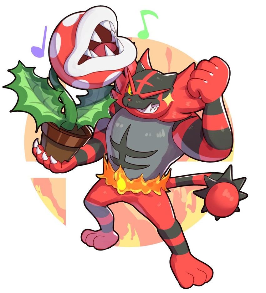piranha plant and incineroar (pokemon and 3 more) drawn by gonzarez