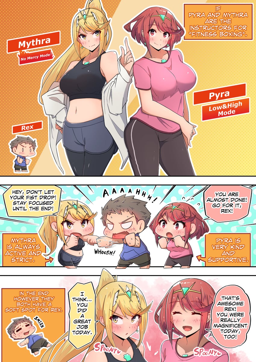 pyra, mythra, and rex (xenoblade chronicles and 1 more) drawn by osora_(judithandlilith)