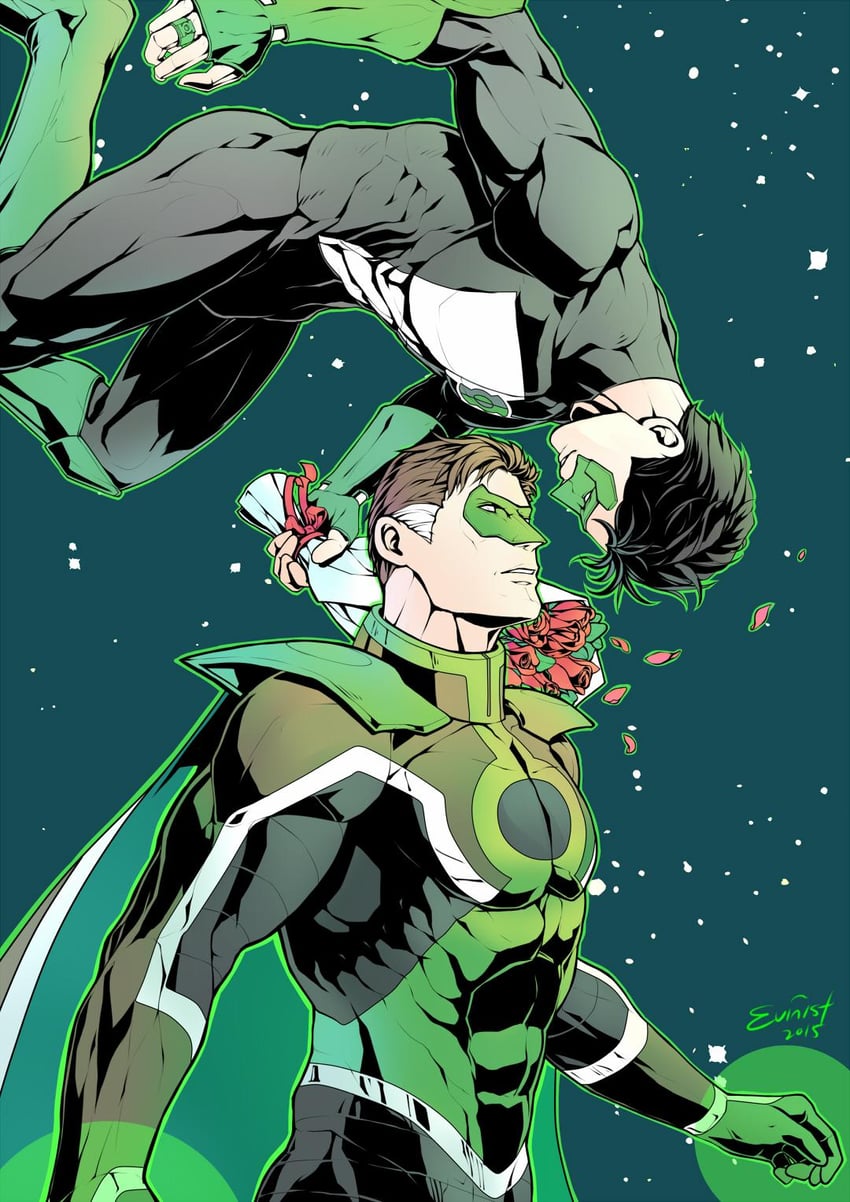 green lantern, hal jordan, and kyle rayner (dc comics and 1 more) drawn by evinist