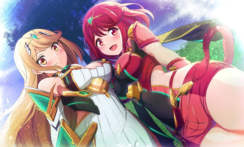 pyra and mythra (xenoblade chronicles and 1 more) drawn by kayama_kenji
